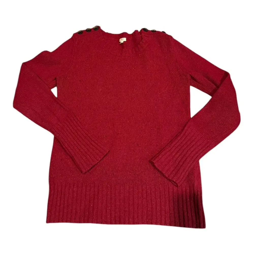 J. Crew Lambs Wool Burgundy speckled Crew neck sweater buttoned shoulders size S